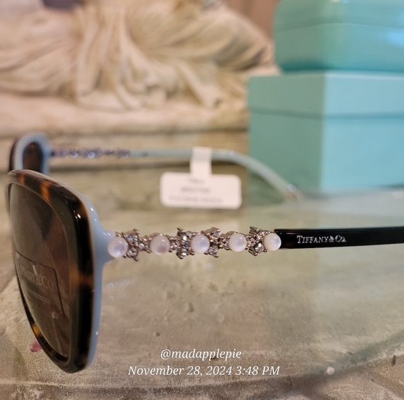 Tiffany & Company TF4103 Sunglasses Havanah Crystal Embelished Pearl Luxury #127 - Picture 5 of 15